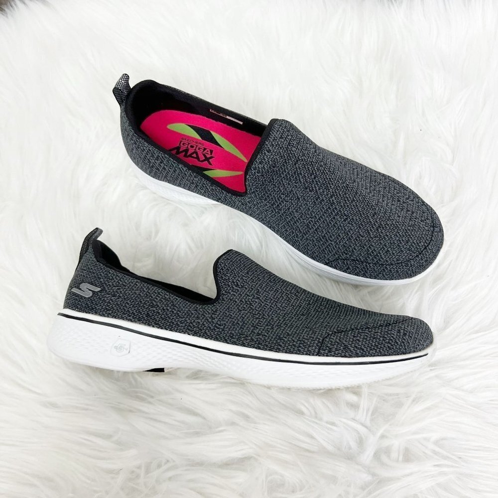 Skechers Women's Black Gray Slip-On Athletic Sneakers with White Sole